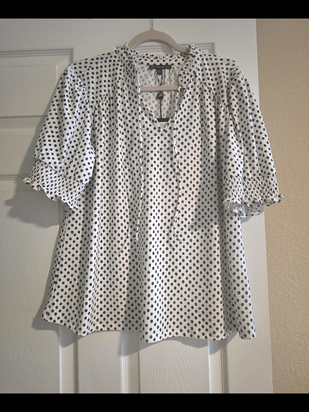 Adrianna Papell White Blouse with Black Polka Dots.  NWT